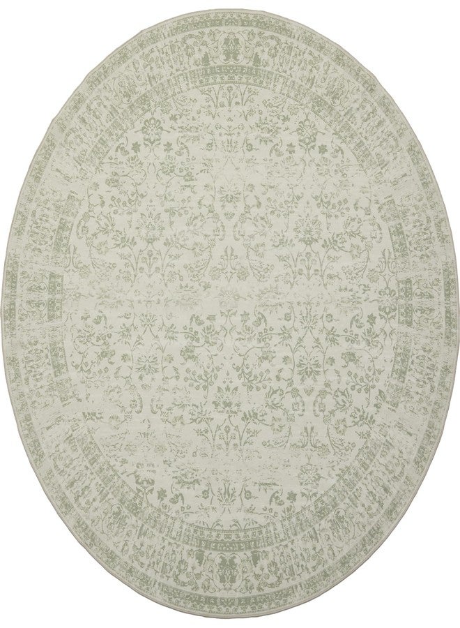 BILEEHOME Kitchen Living Room Bedroom Dining Room 5' Round Vintage Rug Indoor Floor Cover Floral Print Sage Green Circle Rug 5' Round - Image 2