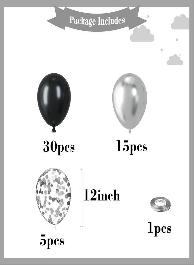 YMSZ Black and Silver Balloons, 50pcs 12 inch Black and Silver Confetti Balloons for New Years Theme Party Supplies Wedding Birthday Graduation Party Decorations - Image 2