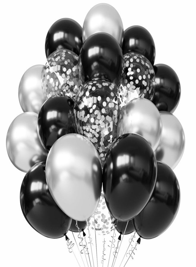 YMSZ Black and Silver Balloons, 50pcs 12 inch Black and Silver Confetti Balloons for New Years Theme Party Supplies Wedding Birthday Graduation Party Decorations - Image 1