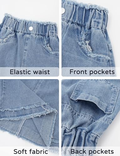 Happy Cherry Girls Casual Denim Skirt Midi A Line Knee Length Jean Skirt with Pockets High Elastic Waist Washed Skirt Blue 11-12 Years - Image 5