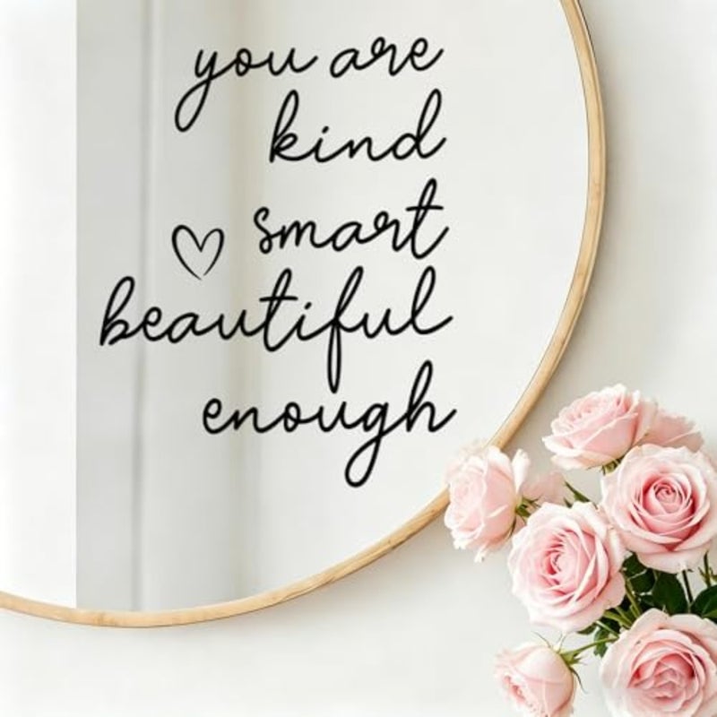 2 Pack Mirror Decal, Bathroom Mirror Decor 3D Vinyl Mirrors Decal Waterproof Positive Affirmation Mirrors Sticker for Women Home Living Room Bedroom Girl Decoration Black - Image 1