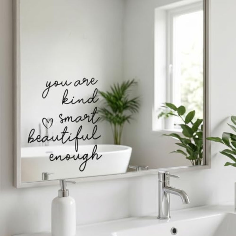 2 Pack Mirror Decal, Bathroom Mirror Decor 3D Vinyl Mirrors Decal Waterproof Positive Affirmation Mirrors Sticker for Women Home Living Room Bedroom Girl Decoration Black - Image 3