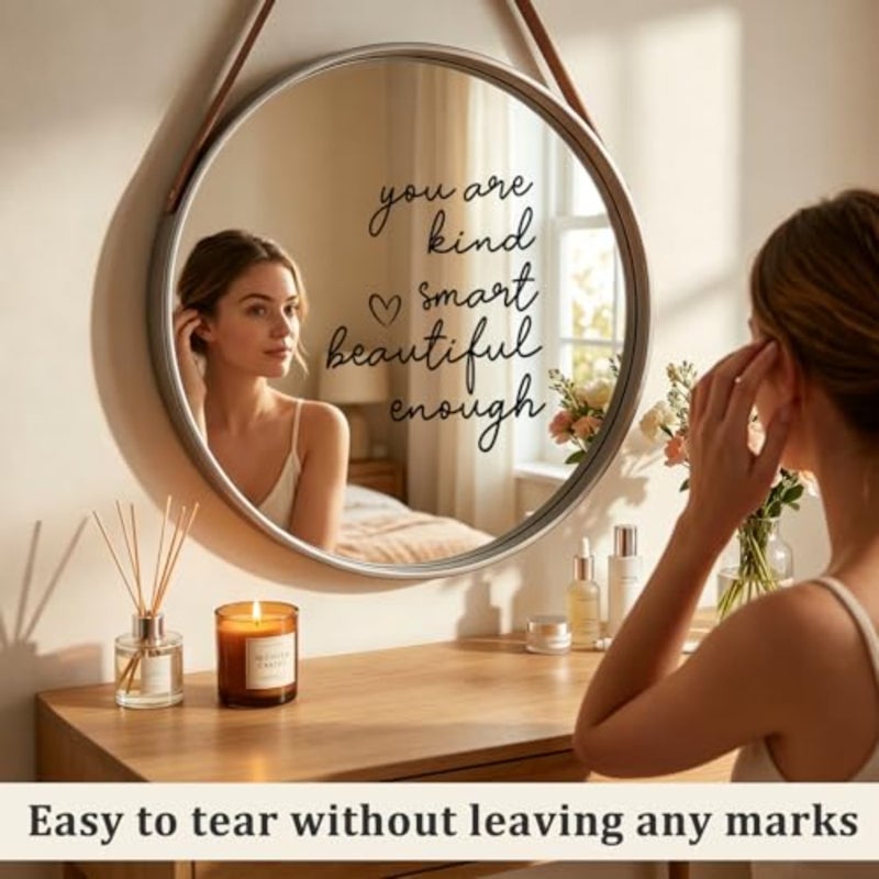 2 Pack Mirror Decal, Bathroom Mirror Decor 3D Vinyl Mirrors Decal Waterproof Positive Affirmation Mirrors Sticker for Women Home Living Room Bedroom Girl Decoration Black - Image 2