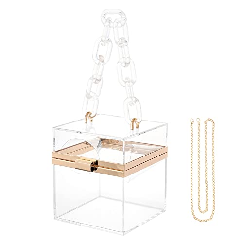 WJCD Cute Clear Acrylic Plastic Neon Hard Frame Party Clutch Purse with Gold Chain Strap (Transparent) - Image 1