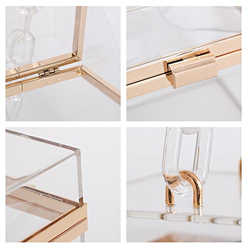WJCD Cute Clear Acrylic Plastic Neon Hard Frame Party Clutch Purse with Gold Chain Strap (Transparent) - Image 3
