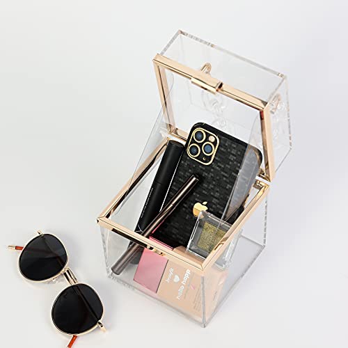 WJCD Cute Clear Acrylic Plastic Neon Hard Frame Party Clutch Purse with Gold Chain Strap (Transparent) - Image 4
