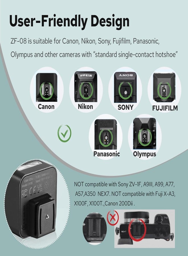 Zeniko ZF08 Mini Aluminum Flash Speedlite, CCT 6500K±200K Camera Flash Light for Canon, Nikon,Sony, Fuji, Leica and Other SLR Cameras with Single Contact Hot Shoe (Black) - Image 2