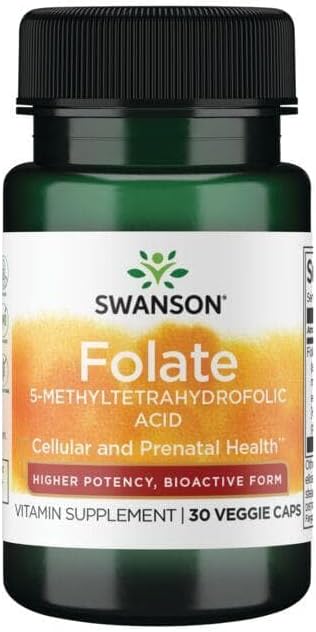 SWANSON Folate Supplement 30 Veggie Caps for Prenatal Health - Image 1