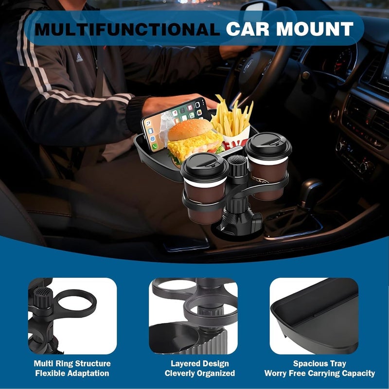 LINJIE Car Cup Holder Tray, 3-in-1 Car Cup Holder Expander with 360° Rotation Tray & Adjustable Base, Car Dining Table,Multifunctional Detachable Car Food Table for All Car Models - Image 5