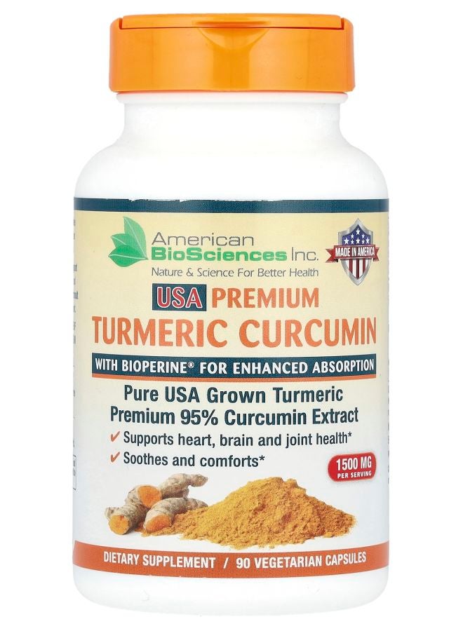 American BioSciences USA Premium Turmeric Curcumin 1500 mg 90 Vegetarian Capsules (500 mg per Capsule)