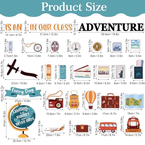 Justforjoyful Travel Bulletin Board Decoration Learning is a Journey Bulletin Cutouts Adventure Theme Classroom Decor Travel Map Poster Set for Teachers Students Back to School Wall Chalkboard Decor - Image 2
