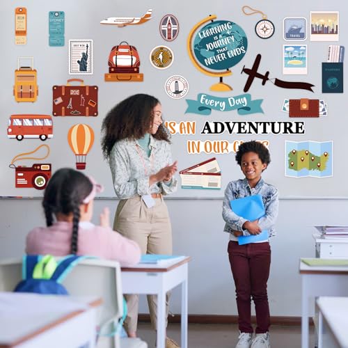 Justforjoyful Travel Bulletin Board Decoration Learning is a Journey Bulletin Cutouts Adventure Theme Classroom Decor Travel Map Poster Set for Teachers Students Back to School Wall Chalkboard Decor - Image 4