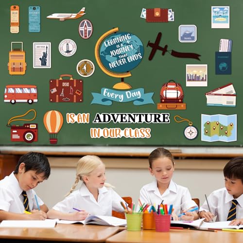 Justforjoyful Travel Bulletin Board Decoration Learning is a Journey Bulletin Cutouts Adventure Theme Classroom Decor Travel Map Poster Set for Teachers Students Back to School Wall Chalkboard Decor - Image 5