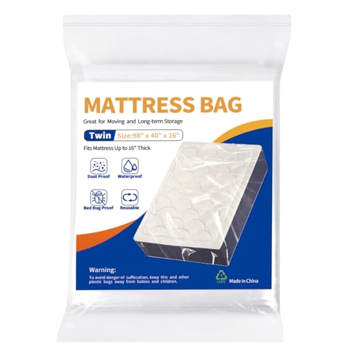 CZXNBI Mattress Bag for Moving Storage - 2 Pack Plastic Waterproof Mattress Protector Cover,Heavy-Duty Mattress Moving Supplies (2, Twin) - Image 1
