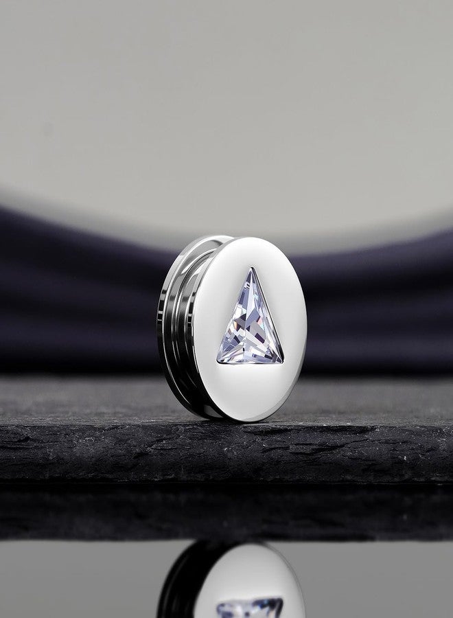 COOEAR Minimalist Stainless Steel Ear Plugs Gauges, Triangle CZ Inlaid Tunnels, Elegant Body Piercing Expander Stretchers 0g(8mm). - Image 4