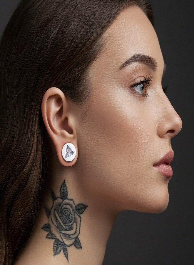 COOEAR Minimalist Stainless Steel Ear Plugs Gauges, Triangle CZ Inlaid Tunnels, Elegant Body Piercing Expander Stretchers 0g(8mm). - Image 2