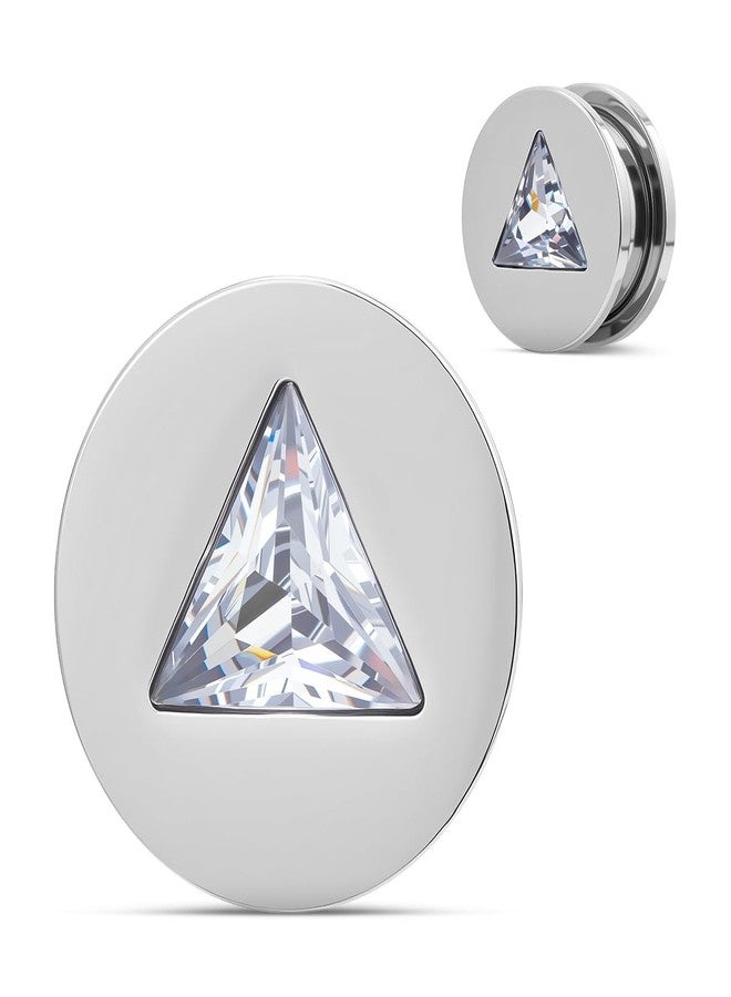 COOEAR Minimalist Stainless Steel Ear Plugs Gauges, Triangle CZ Inlaid Tunnels, Elegant Body Piercing Expander Stretchers 0g(8mm). - Image 1