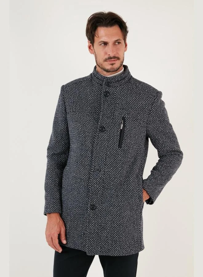 بوراتي معطف كشمير بقصة ضيقة وياقة واقفة وأزرار رجالي بوراتي