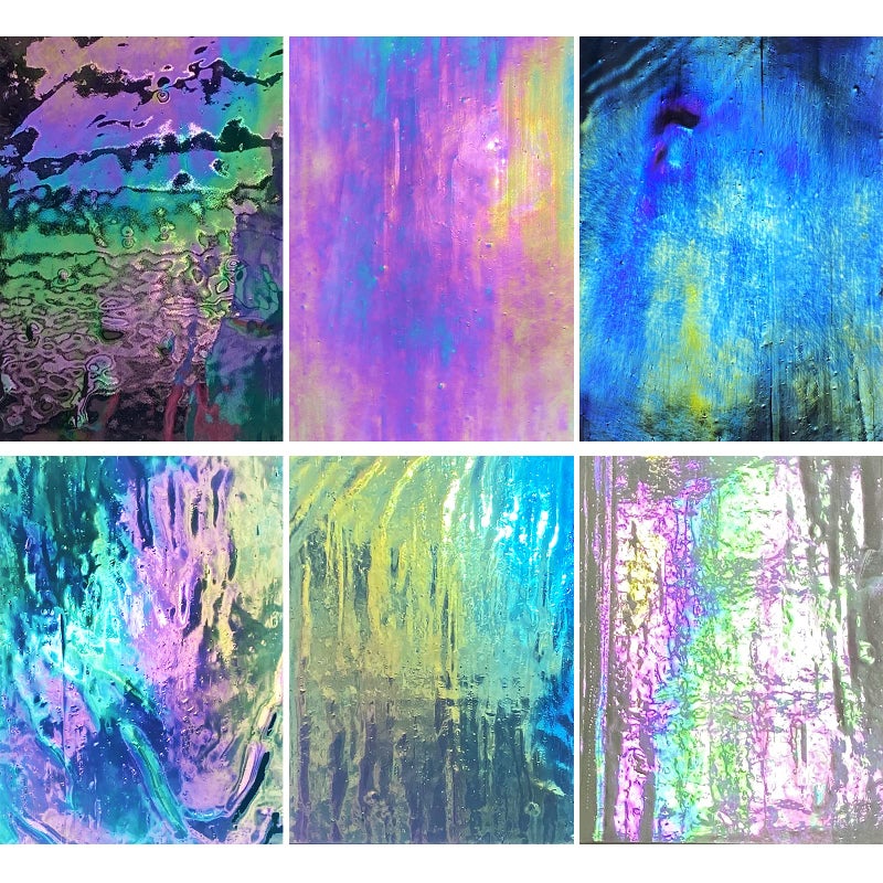PALJOLLY 6 Sheets 7 12 x 6 inch Iridescent Stained Glass Sheet Variety Pack Iridized Glass Sheet in Rainbow Colors for Glass Hobby Projects and Crafts
