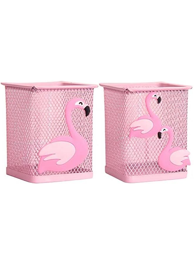 Trycooling 2 Pack Metal Cute Pen Pencil Holder Office Home Desk Square Pencil Cup Caddy Box Makeup Brush Holders for Girls (Square) - Image 1
