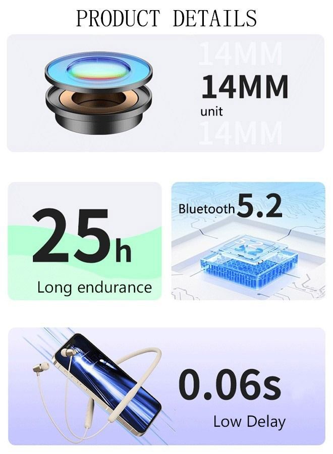DUNISO Wireless Bluetooth 5.2 Headphones Neckband Headset With Retractable Earbuds Noise Cancelling Stereo Sweatproof Earphones With Mic For Gym Running Office - Image 5