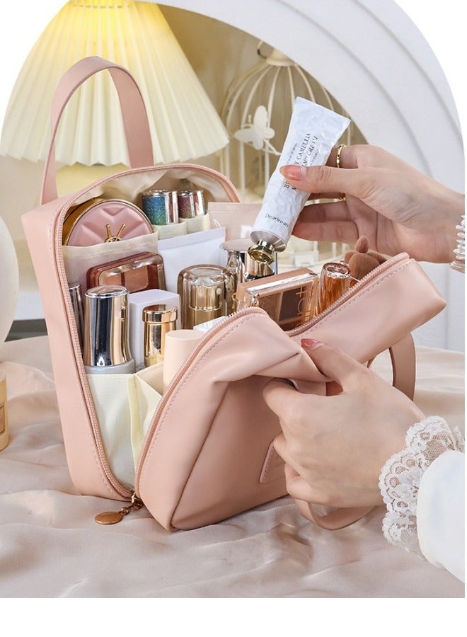 حقيبة المكياج اليدوية مستحضرات التجميل المتنقلة حقيبة التخزين الوردية - Image 2