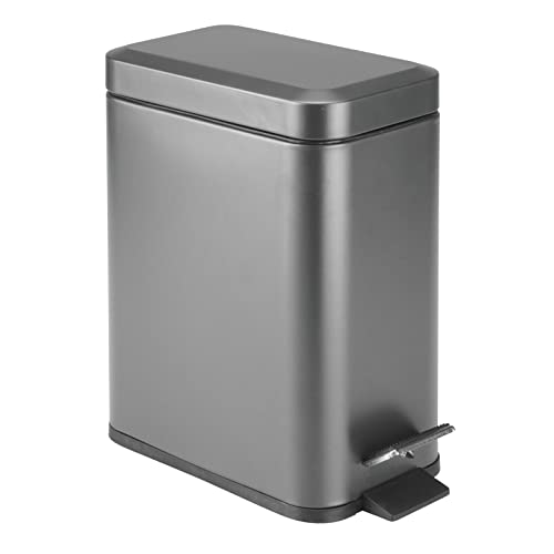 mDesign Small Modern 13 Gallon Rectangle Metal Lidded Step Trash Can Compact Garbage Bin with Removable Liner Bucket and Handle for Bathroom Kitchen Craft Room Office Garage Graphite Gray - Image 1