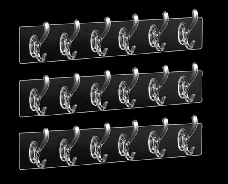 PREZONE PREZONE 6 Rows Multifunctional Transparent Sticky Hook Set Adhesive Sticker Hanger in Kitchen Bathroom Oilproof Home Wall Hanging Waterproof Seamless Invisible Strong Self Adhesive Wall Mounted  - Image 1