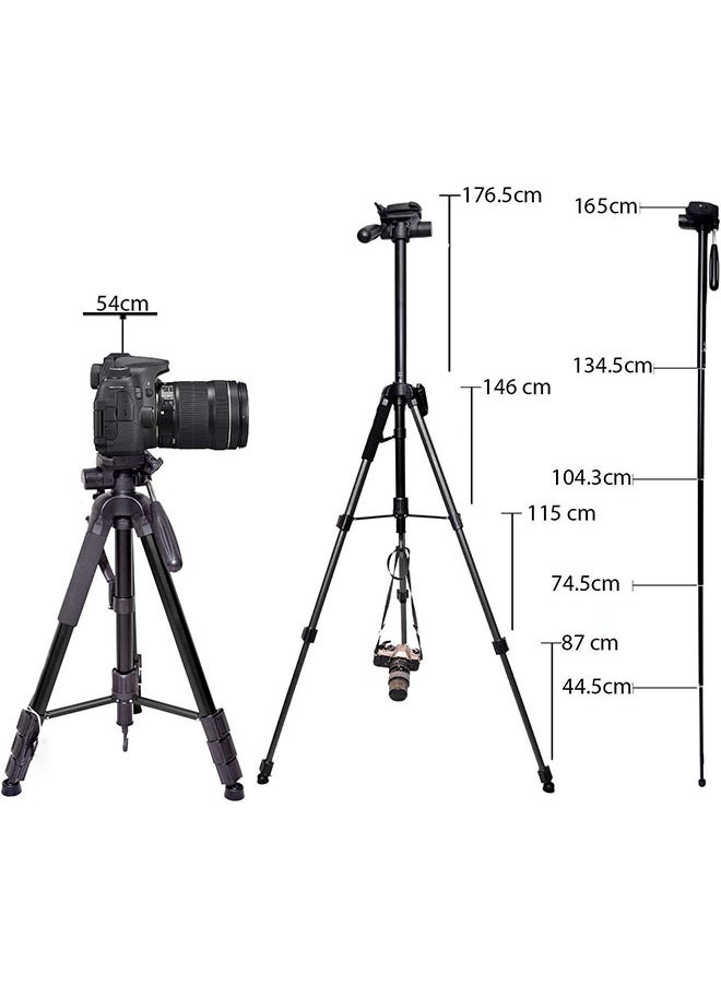 KP-2264 Professional Aluminium Tripod Monopod for All DSLR Cameras (Black)