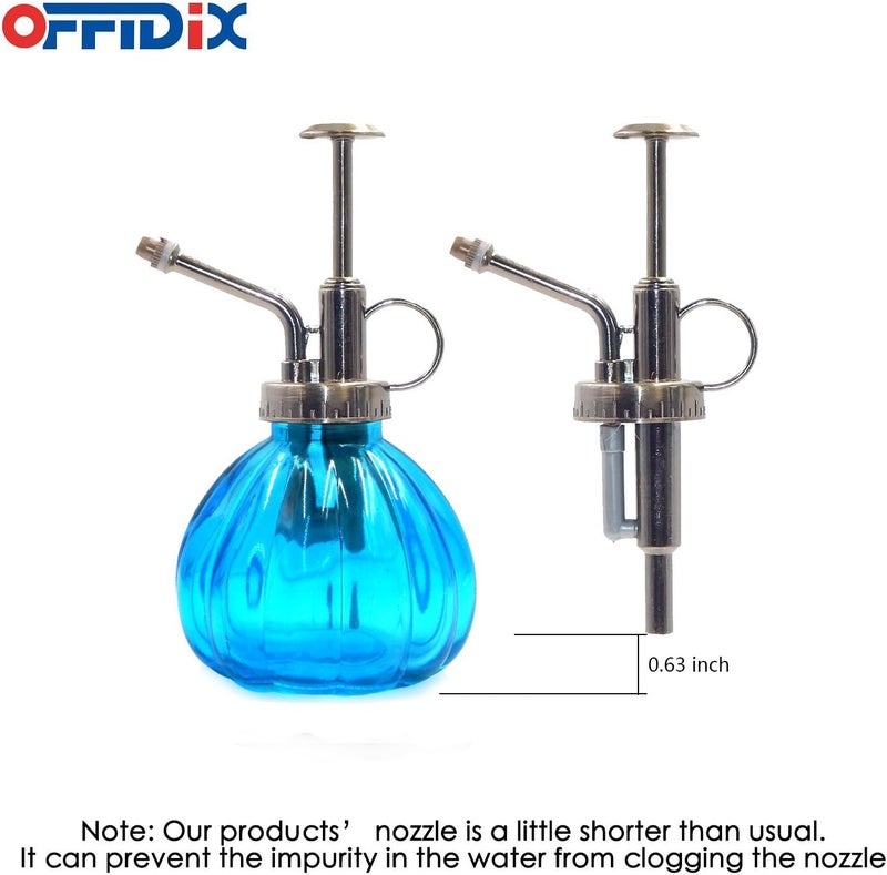 OFFIDIX Glass Watering Spray Bottle, 6.3" Tall Vintage Style with Bronze Plastic Top Pump One Hand Watering Can Spray Bottle (Light Blue) - Image 4