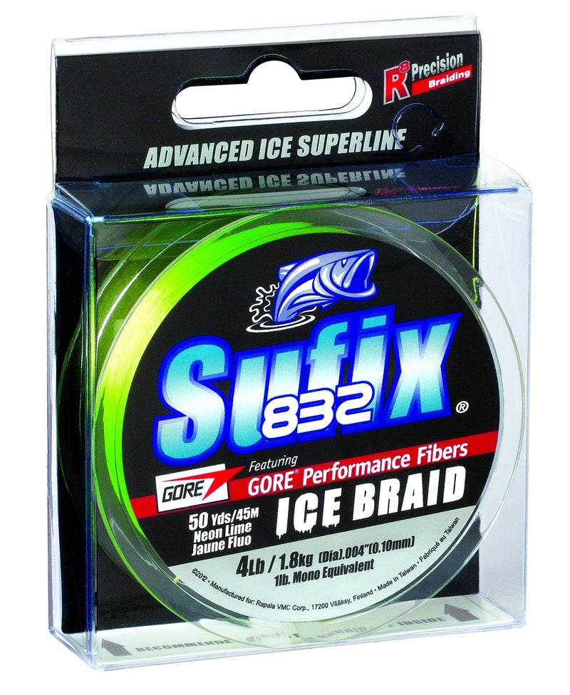 Sufix Advanced 832 Ice Braid Fishing Line, High-Strength, Low-Stretch Ice Fishing Braid for Extreme Cold Durability, 50 Yard Spool, 6 LB, Neon Lime - Image 1