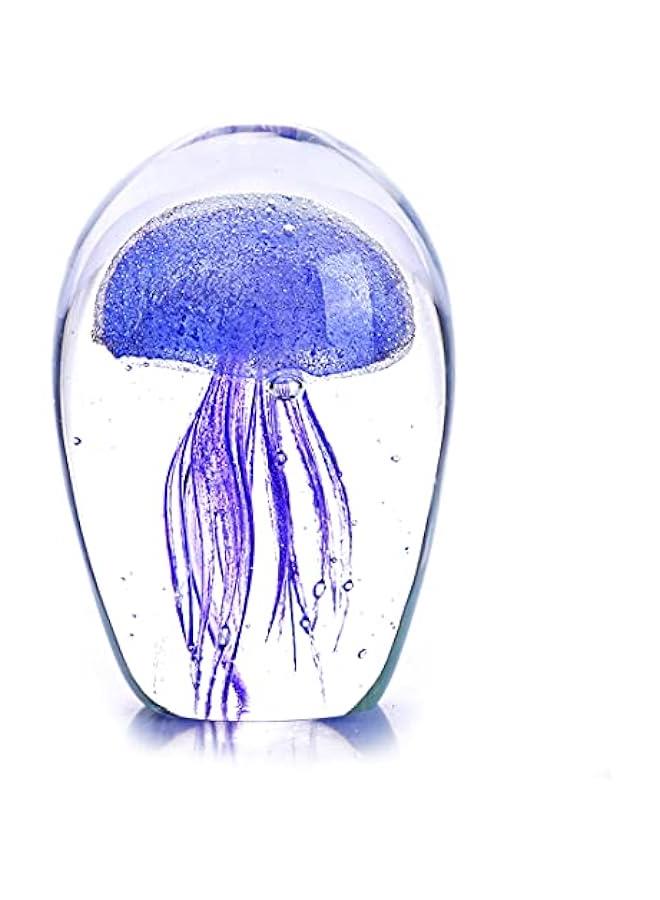 QFkris Hand Blown Purple Glass Jellyfish Figurines Collectibles, Glass Paperweight Sea Animal Sculpture for Fish Tank Table Decor - Image 1