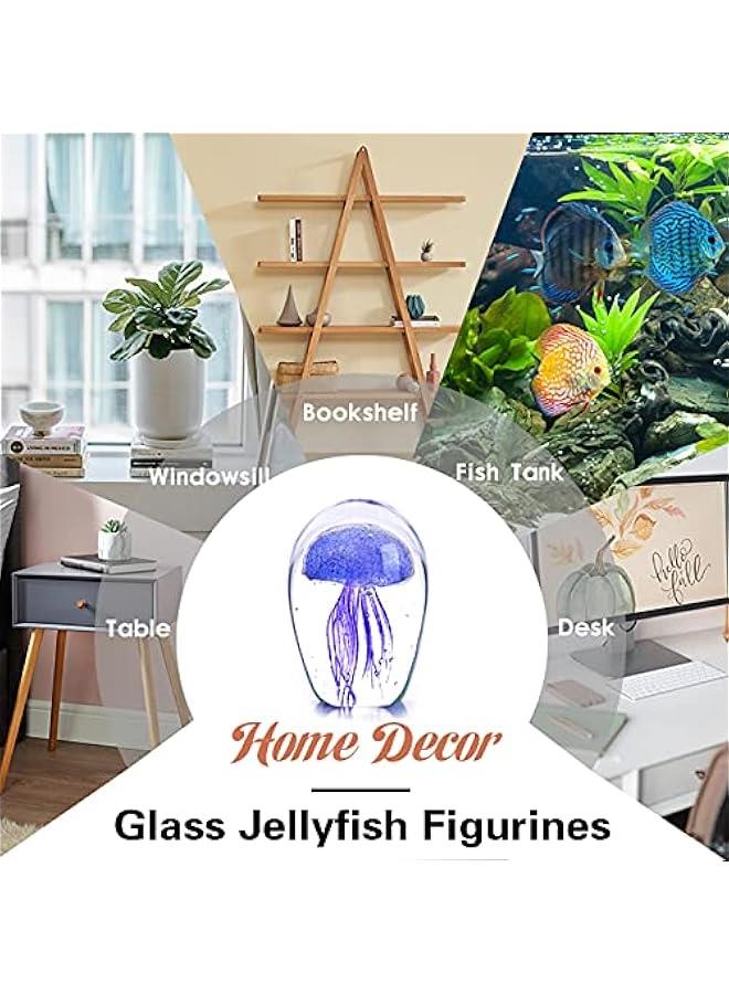 QFkris Hand Blown Purple Glass Jellyfish Figurines Collectibles, Glass Paperweight Sea Animal Sculpture for Fish Tank Table Decor - Image 3