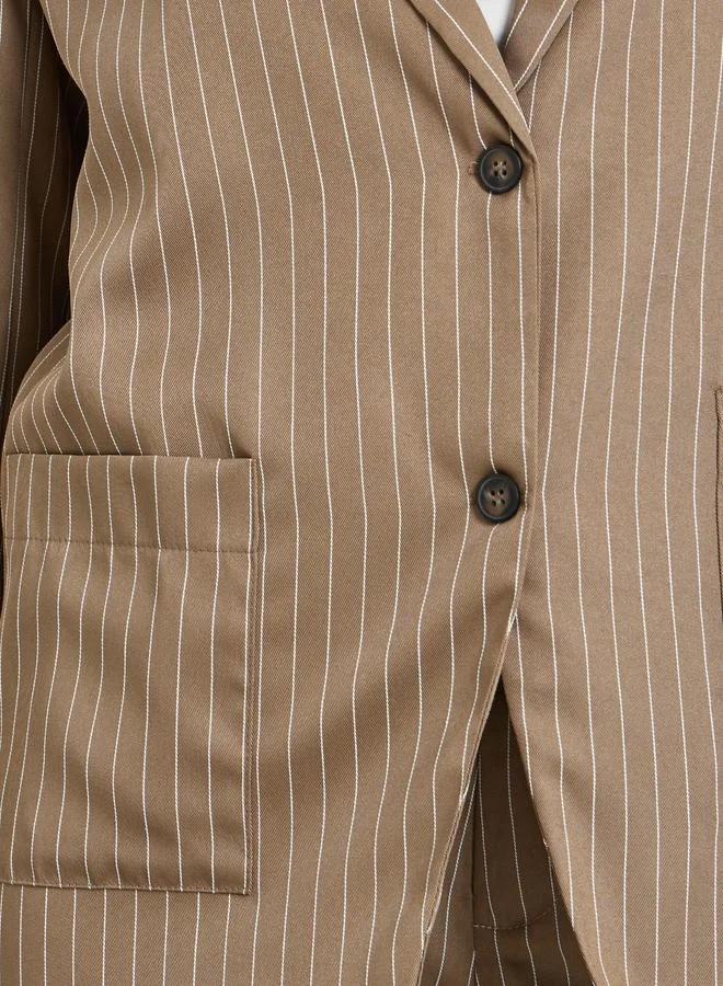 Styli Styli Tan Pinstripe Regular Fit Blazer