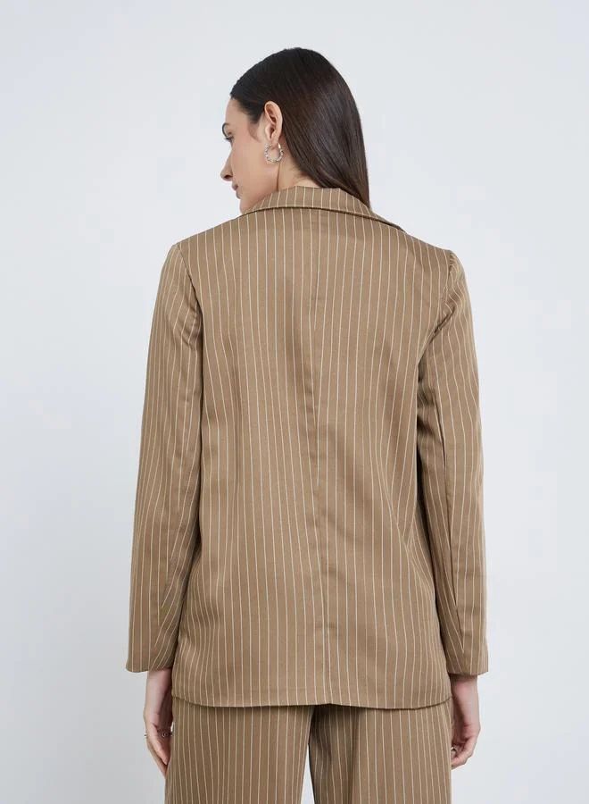 Styli Styli Tan Pinstripe Regular Fit Blazer