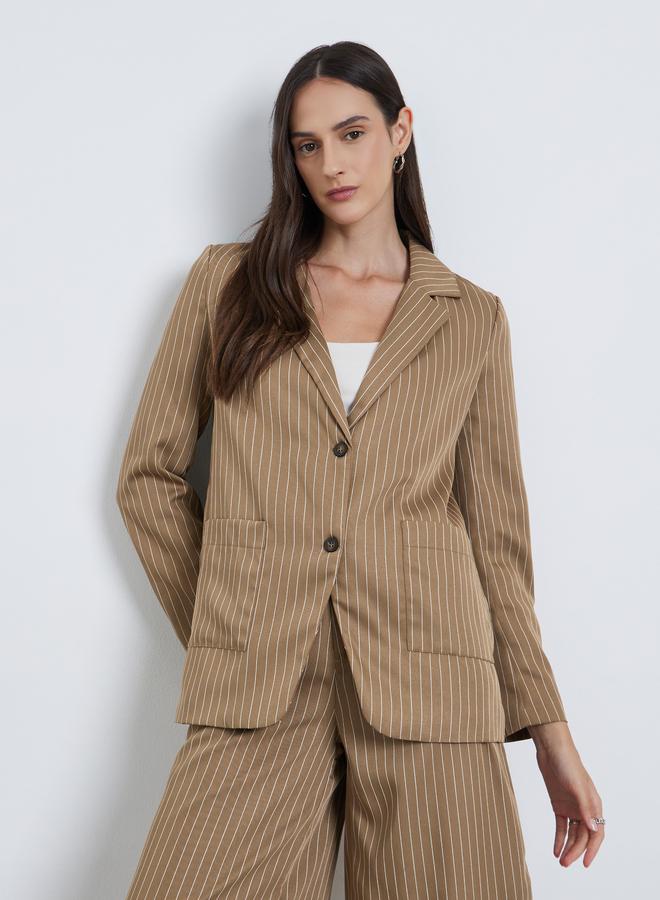 Styli Tan Pinstripe Regular Fit Blazer - Image 2
