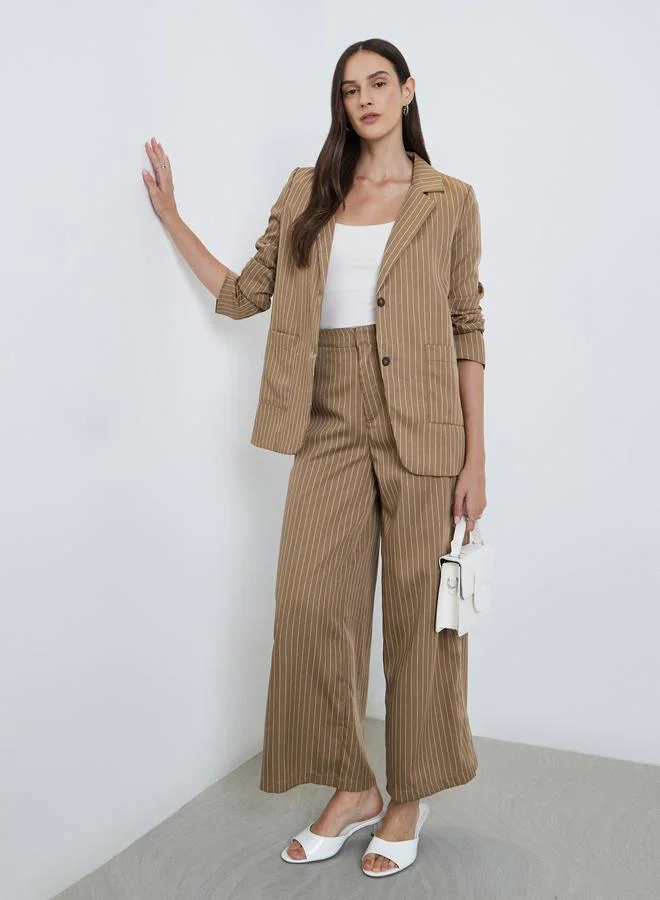 Styli Styli Tan Pinstripe Regular Fit Blazer