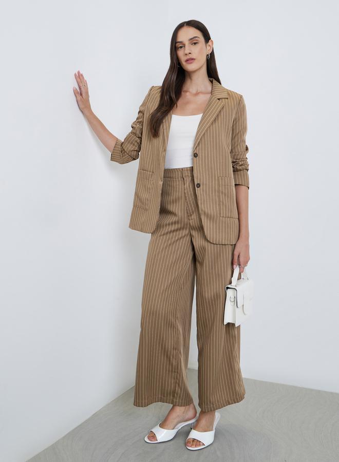 Styli Tan Pinstripe Regular Fit Blazer - Image 3