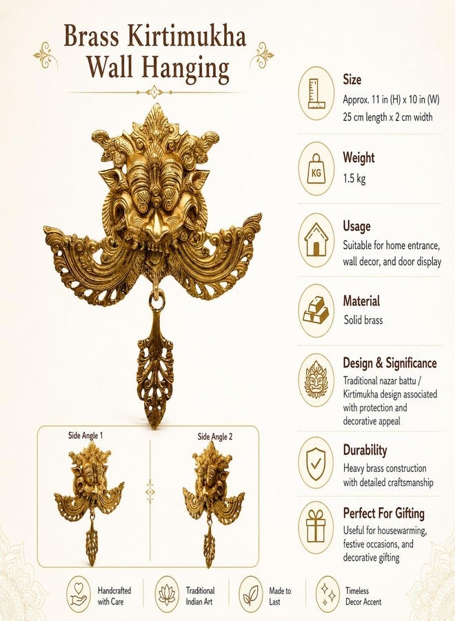 Kartique Brass Nazar Battu for Home Entrance Door Knocker | Yaali Evil Eye Protector | Kirtimukha for Home Door Decor | Brass Wall Hanging Decor | Negative Energy Remover for Home | 11 Inch - Image 5