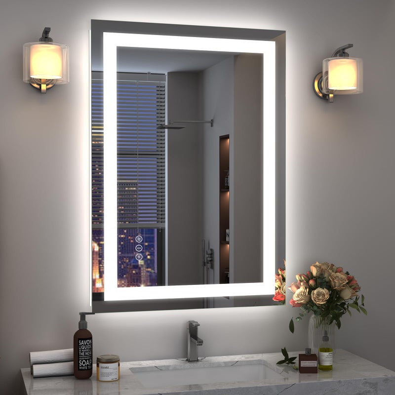 ODDSAN 24x36 LED Mirror for Bathroom, Lighted Vanity Mirror for Wall, Dimmable, Anti-Fog, Shatter-Proof, ETL Listed (Front Lights + Backlit) - Image 1