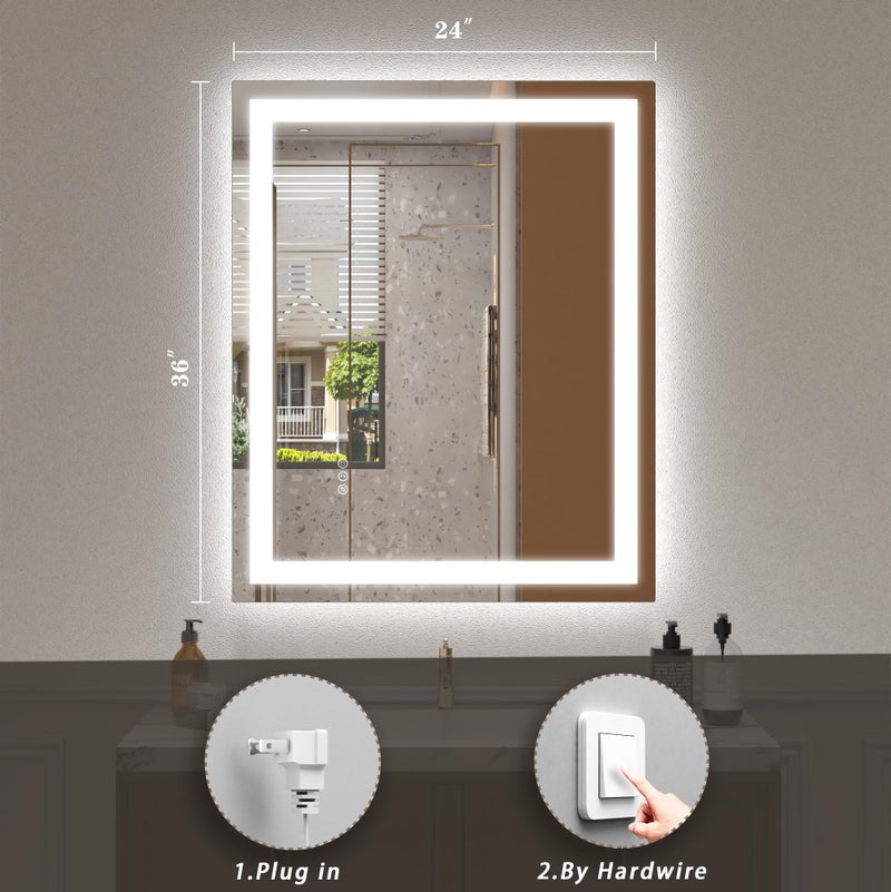 ODDSAN 24x36 LED Mirror for Bathroom, Lighted Vanity Mirror for Wall, Dimmable, Anti-Fog, Shatter-Proof, ETL Listed (Front Lights + Backlit) - Image 2
