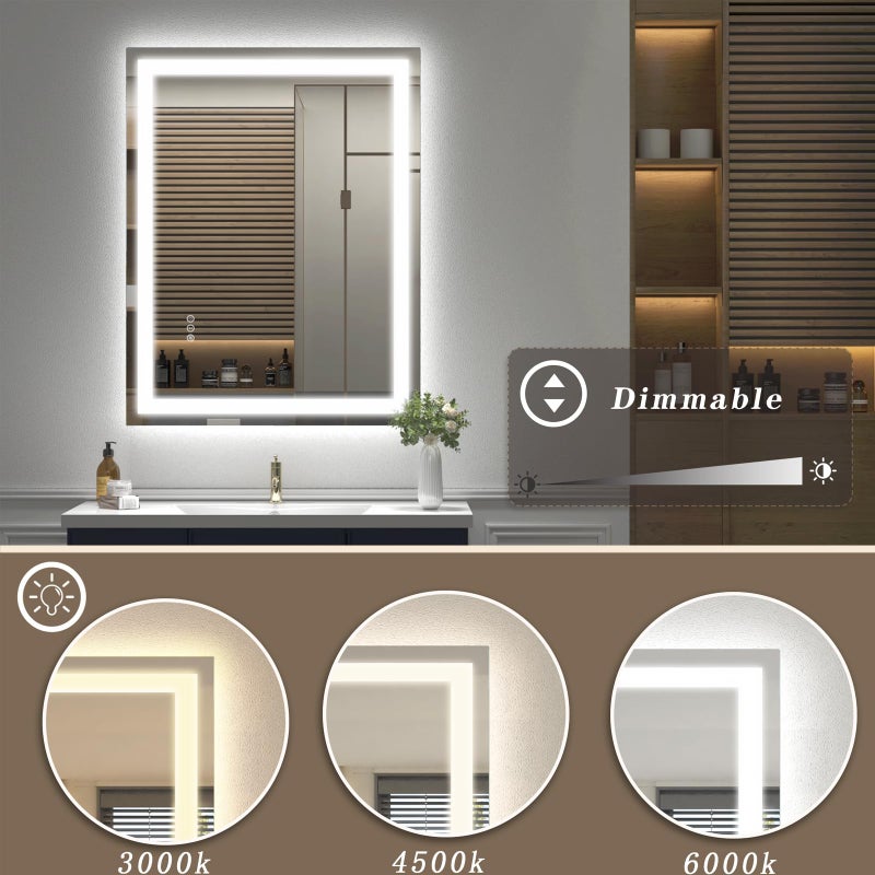 ODDSAN 24x36 LED Mirror for Bathroom, Lighted Vanity Mirror for Wall, Dimmable, Anti-Fog, Shatter-Proof, ETL Listed (Front Lights + Backlit) - Image 3