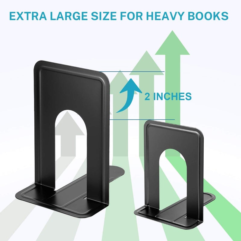 MaxGear 8.5 in Extra Large Heavy Duty Metal Book Ends, Classic Black Premium Bookends for Shelves, Non-Skid Bookend, Book Stopper for Books/Movies/CDs/Games, 8.5 x 5.9 x 7.8 in,4 Pairs - Image 2
