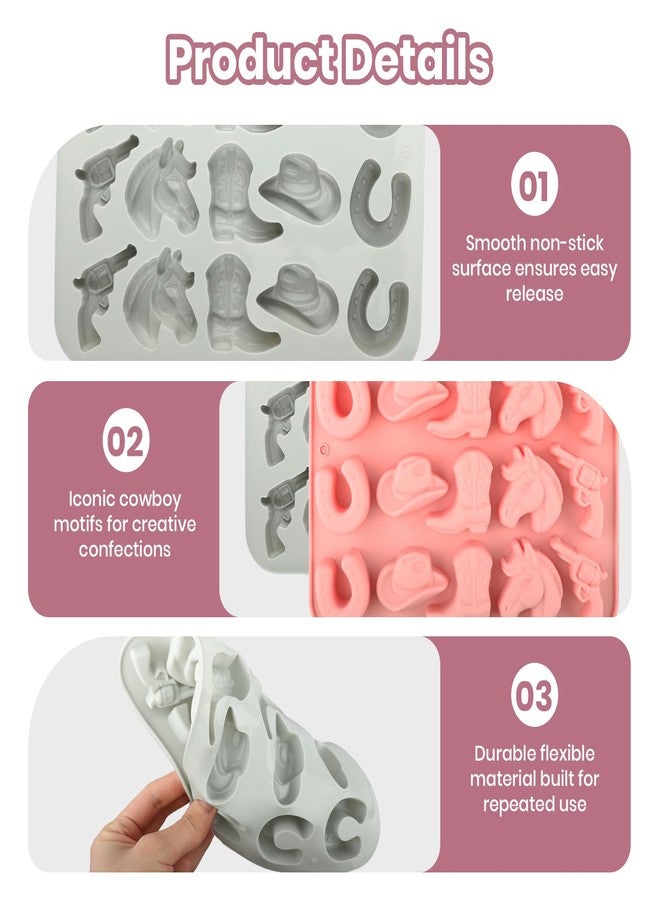 Ryetvok 2 Pack Western Cowboy Silicone Molds for Chocolate&Candy Intricate Boots,Hats,Horses,Horseshoe⋆ Shapes-Ideal for First Rodeo Birthday,Last Rodeo Bachelorette Party Cake Toppers - Image 3
