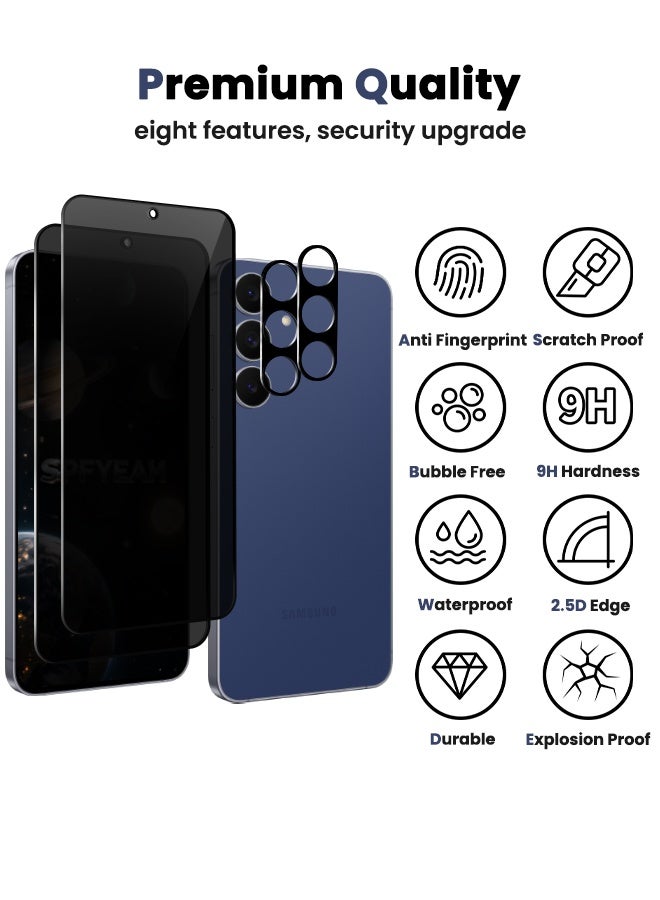 SPFYEAH [2+2 Pack] Samsung Galaxy S25 FE Privacy Screen Protector with Camera Lens Protector, [28° Anti-Spy][9H Hardness][Touch Sensitive][Anti Scratch][Bubble Free][Case Friendly] Protector Set for Samsung Galaxy S25 FE 6.7 inch (Boxed, 2+2 PCS) - Image 5