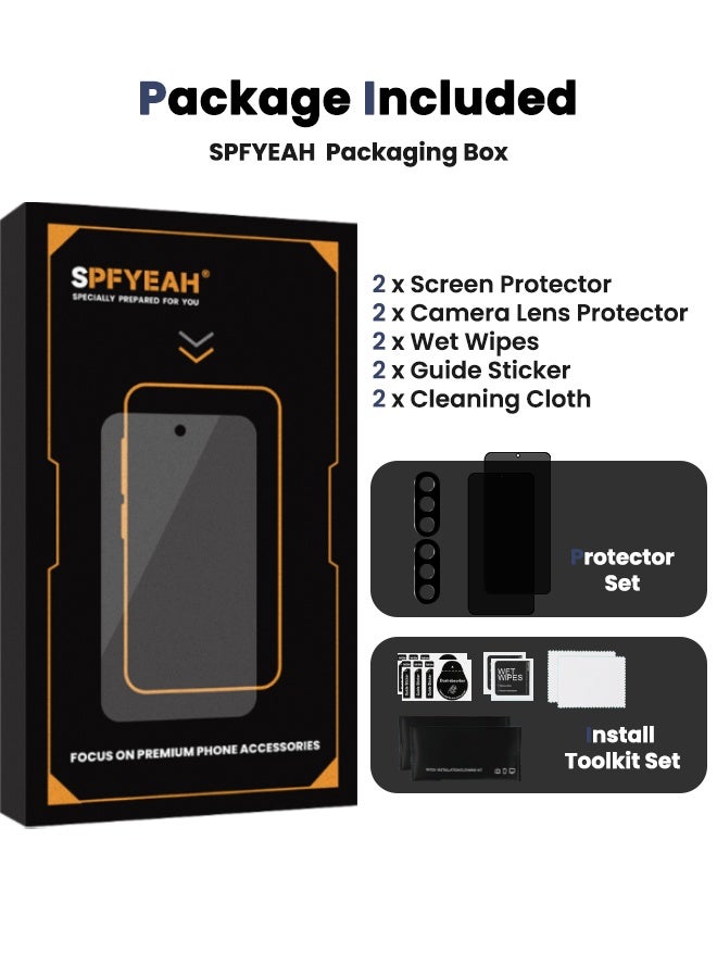 SPFYEAH [2+2 Pack] Samsung Galaxy S25 FE Privacy Screen Protector with Camera Lens Protector, [28° Anti-Spy][9H Hardness][Touch Sensitive][Anti Scratch][Bubble Free][Case Friendly] Protector Set for Samsung Galaxy S25 FE 6.7 inch (Boxed, 2+2 PCS) - Image 3