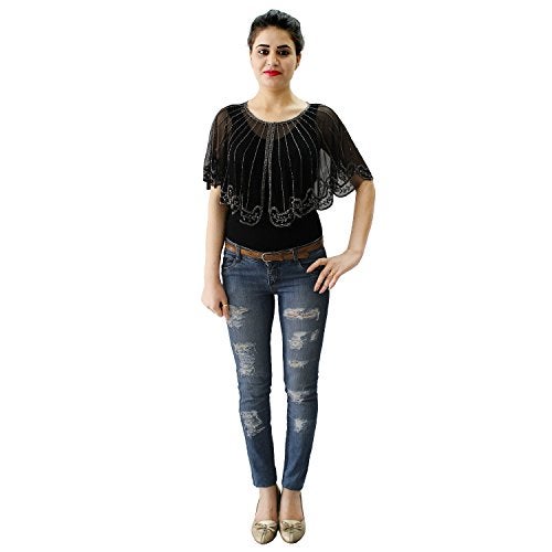 Matelco Women's net Embellished Poncho Black - Image 4