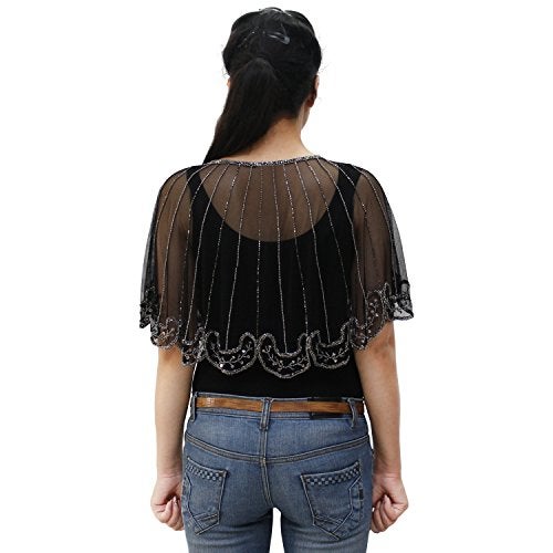 Matelco Women's net Embellished Poncho Black - Image 2