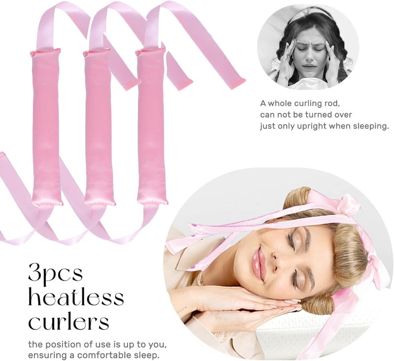 Zikra 3 PCS Heatless Curlers, 1 PCS Sleeping Bonnet Set,Overnight Blowout Rods for Long Hair,Satin Hair Curlers No Heat Heatless Curling Rod with Ribbon Design for Women Teenage Girls - Image 3