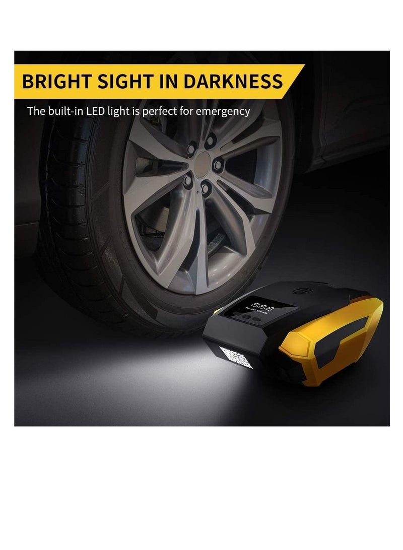 Excefore Tire Inflator Portable Air Compressor Air Pump for Car Tires up to 50 PSI 12V DC Tire Pump for Bikes up to 150 PSI w LED Light Digital Pressure Gauge Model ATJ-1166 Yellow VL701  - Image 4